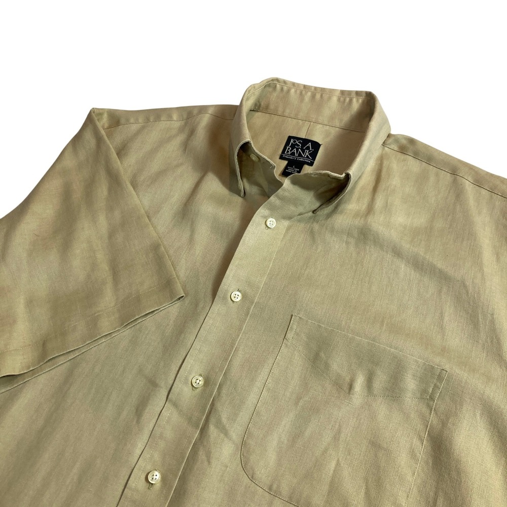 Jos. A. Bank Traveler's Collection Mens Large‎ Tan 100% Linen Short Sleeve Shirt